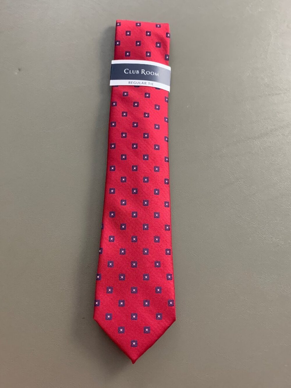 Club Room Men's 3'' 100% Polyester Neck Tie, Red Bowie Neat Squares, One Size